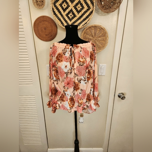 Boho Off The Shoulder Long Sleeve Floral Blouse - Picture 2 of 14